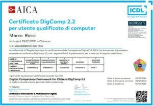 Certificato AICA DigComp 2.2 Certificato AICA DigComp 2.2