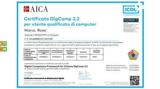 Certificato di Conformità DigComp 2.2 AICA